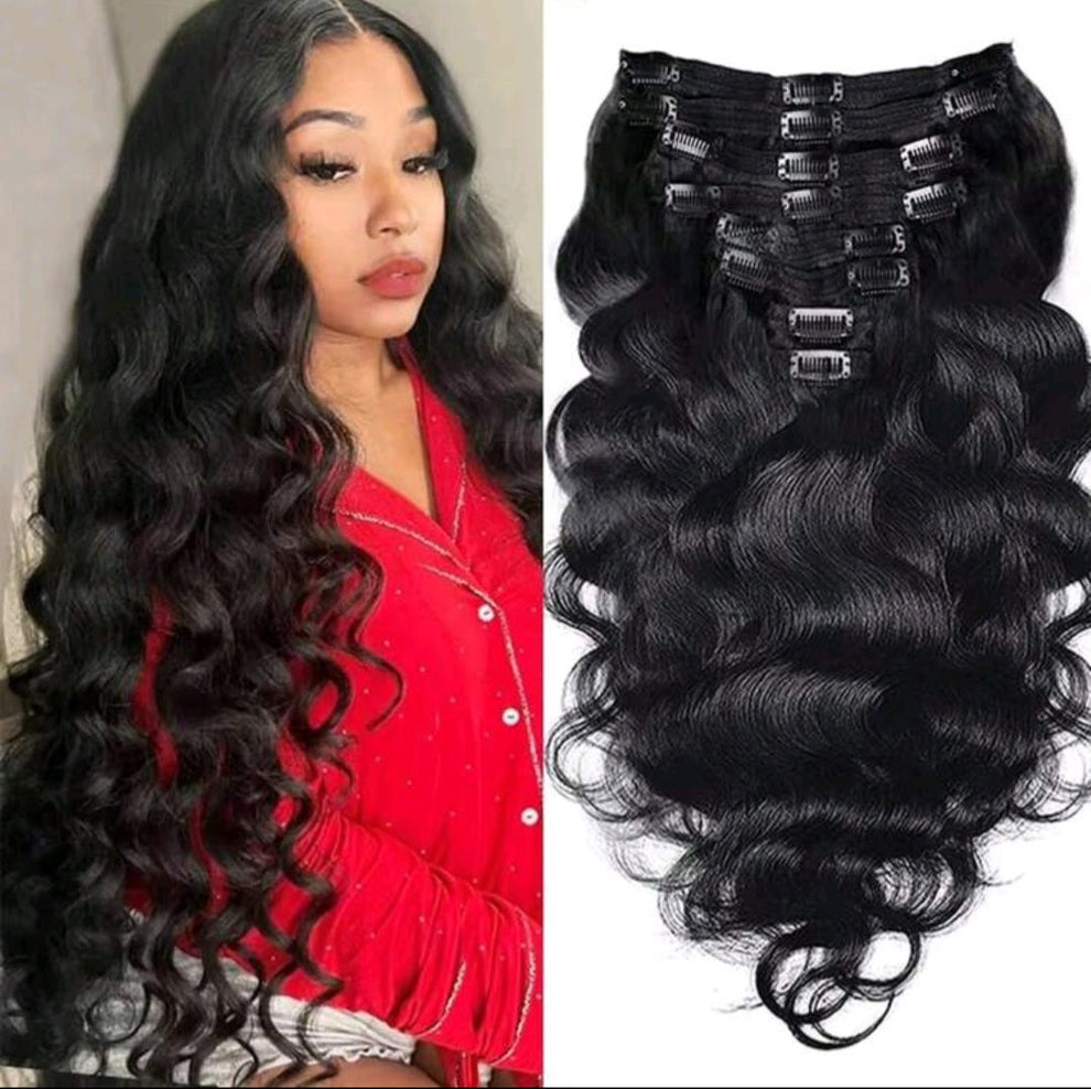 Black wave clip-in extensions